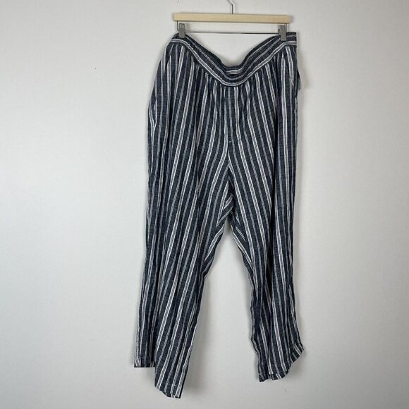 Old Navy Woman’s Blue White Striped Wide Leg Linen Cotton Blend Pant XXL Boho - Picture 1 of 7